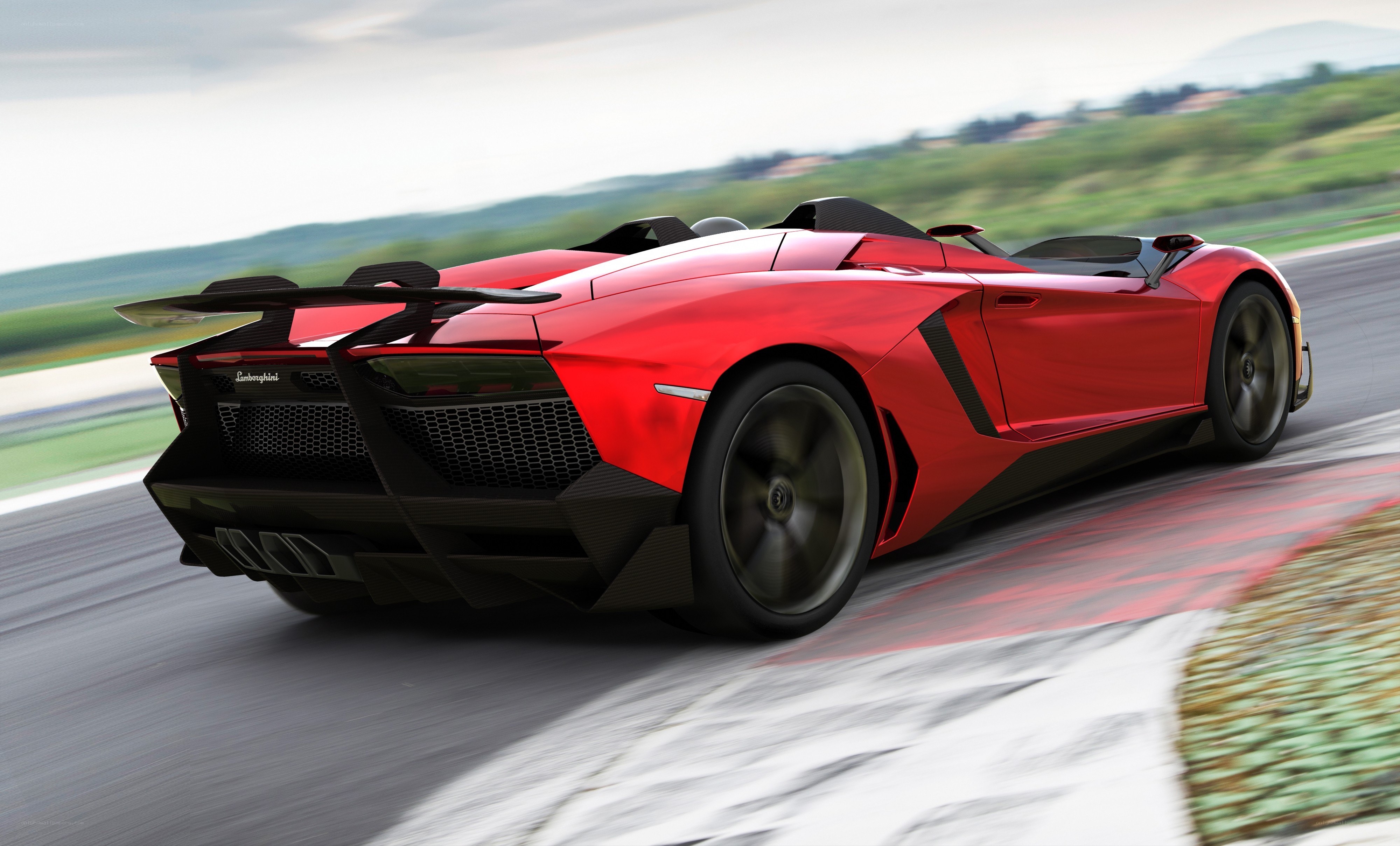 Red Lamborghini on racetrack
