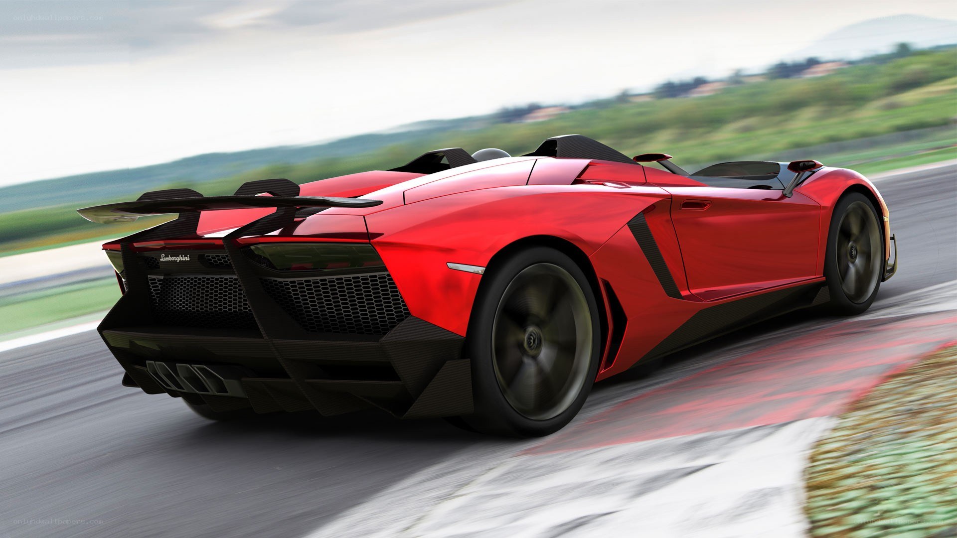 Red Lamborghini on racetrack