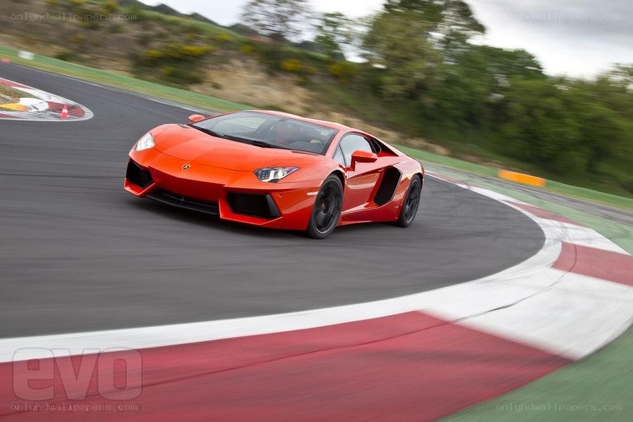 Red Lamborghini on racetrack