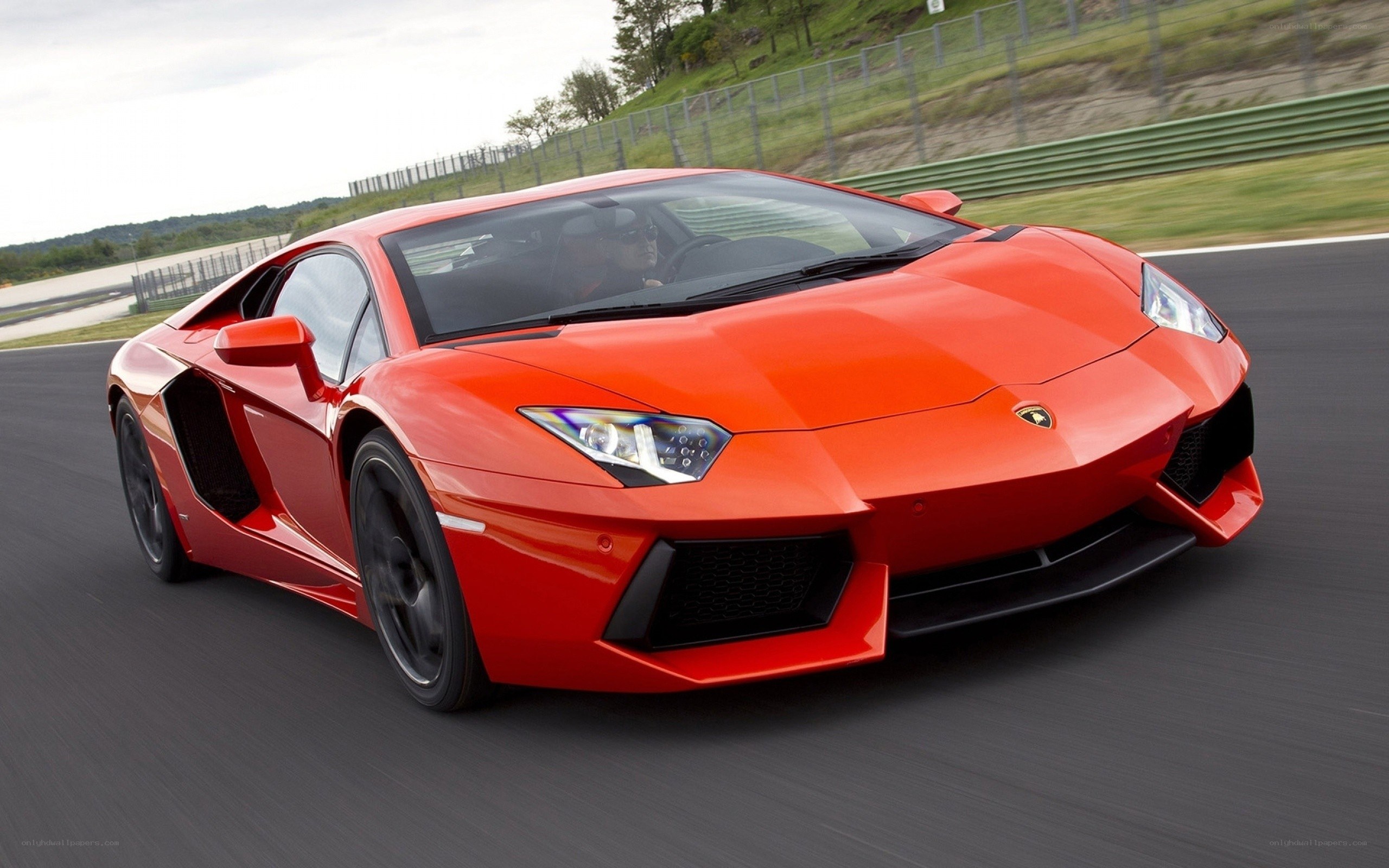 Red Lamborghini on racetrack