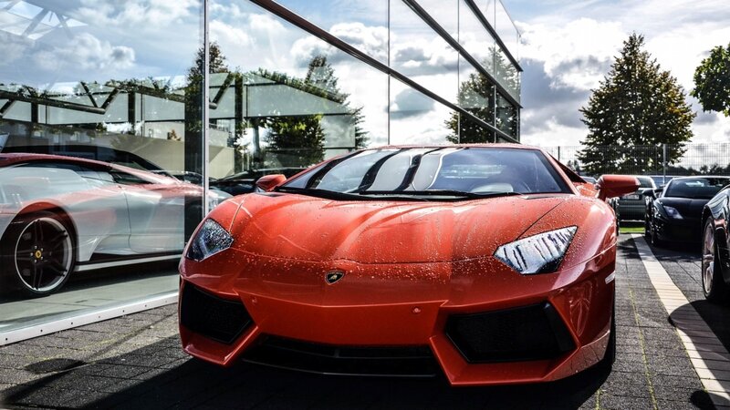 Red Lamborghini Sports Car — Dramatic, Afternoon