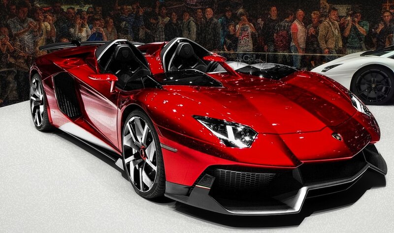Red Lamborghini Sports Car — Dramatic, Photograph, Crowd