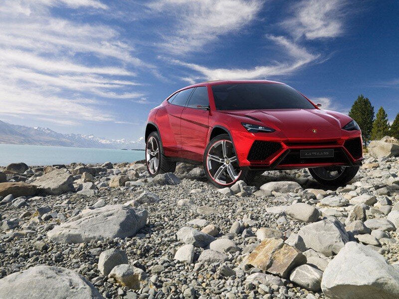 Red Lamborghini SUV — Dramatic, Afternoon