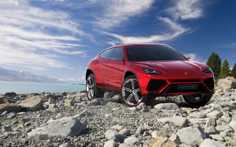 Red Lamborghini Urus — Dramatic, Afternoon, Photograph, Lake