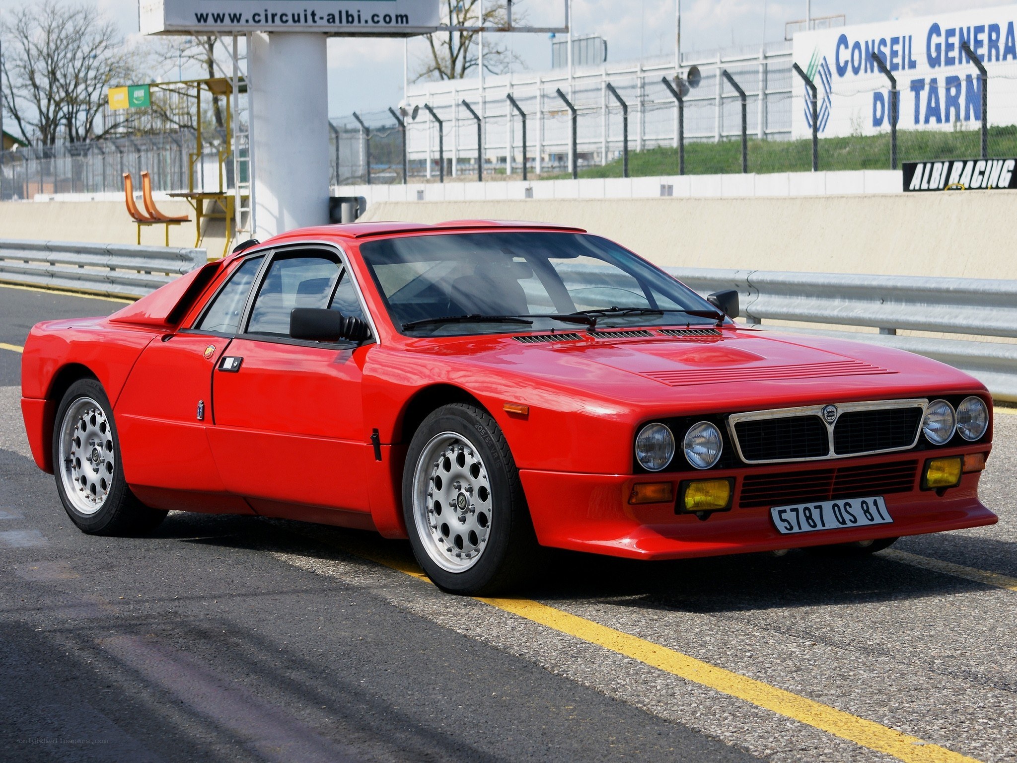Red Lancia Delta Integrale on track