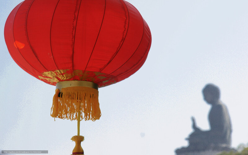 Red lantern and Buddha statue