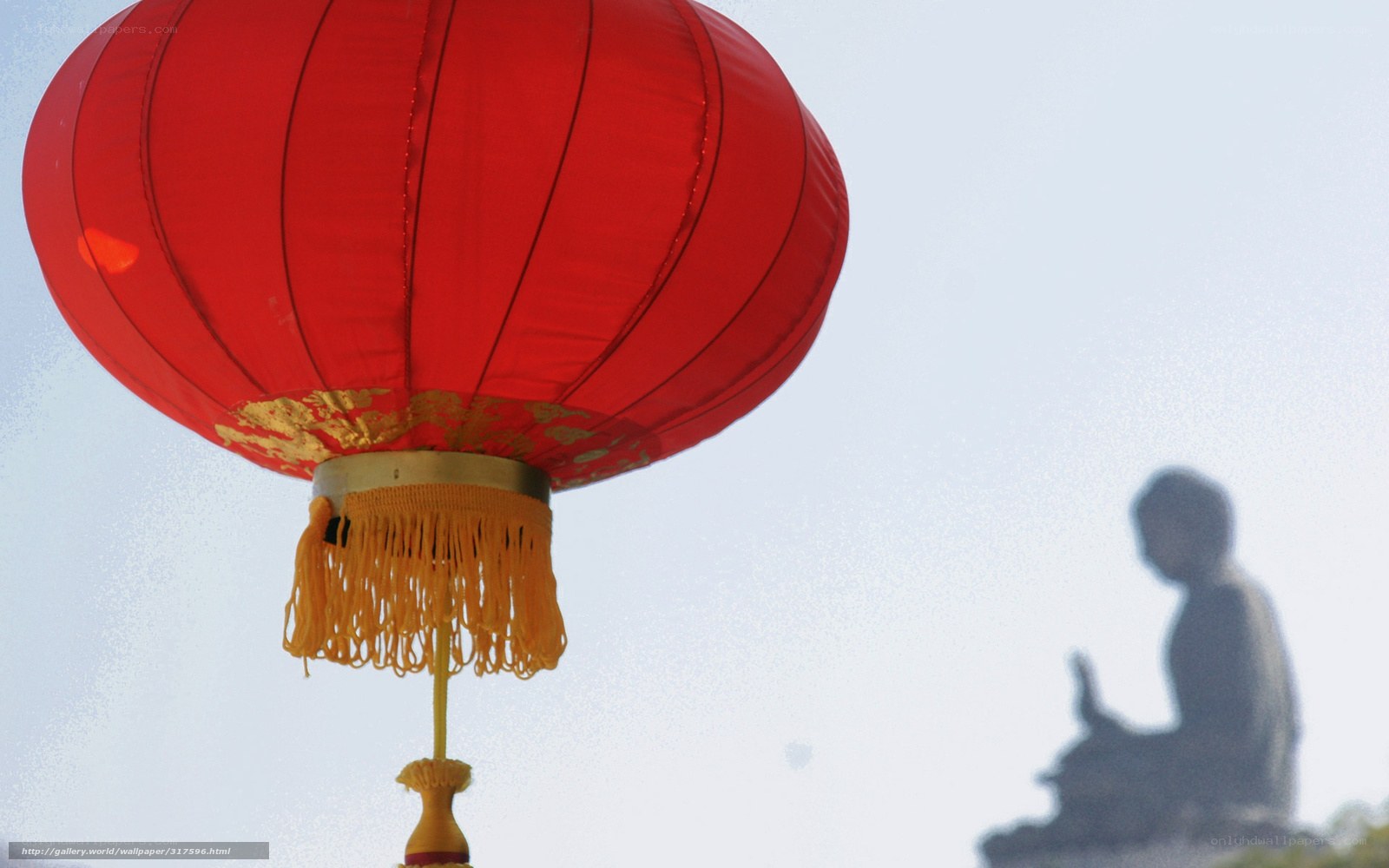 Red lantern and Buddha statue