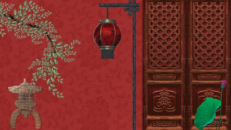 Red Lantern and Wooden Door