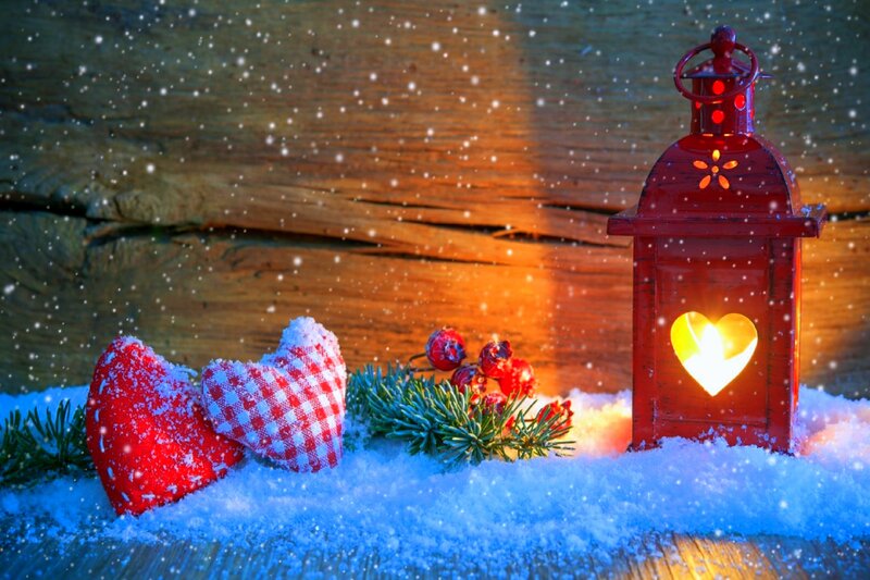 Red Lantern in Snow — Cozy, Winter, Photograph