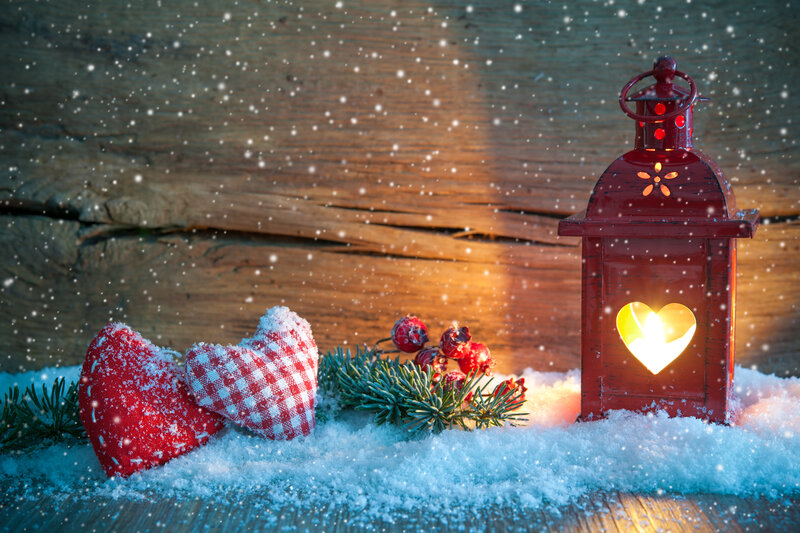 Red Lantern in Snow — Cozy, Winter