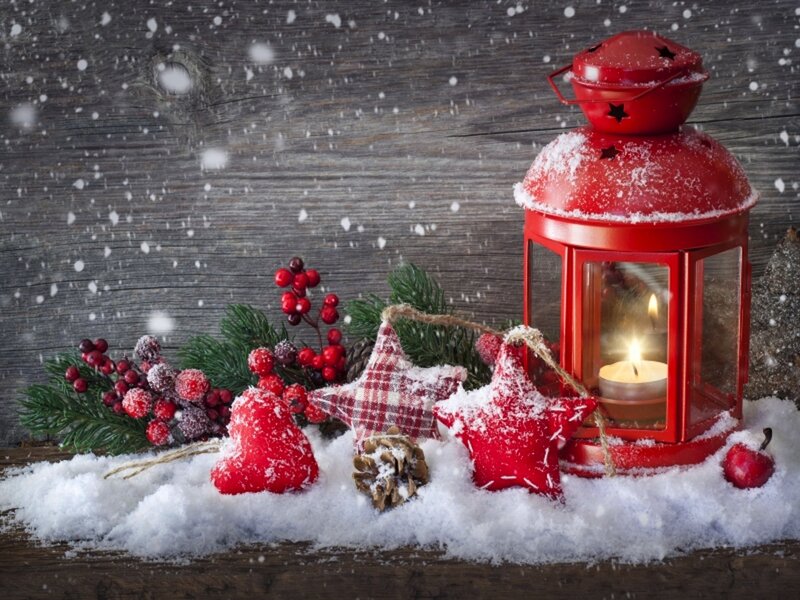 Red Lantern in Snow — Festive, Winter, Photograph
