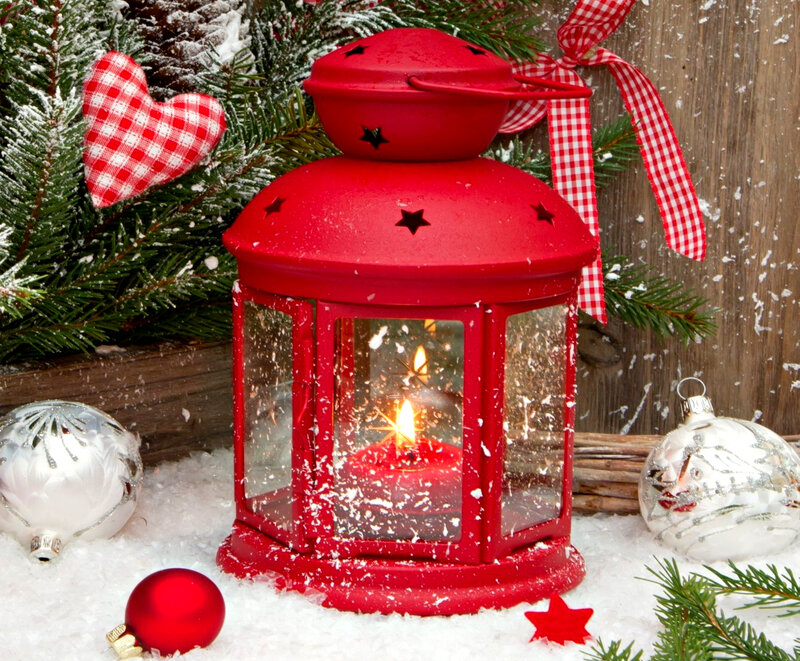 Red Lantern in Snow — Festive, Winter