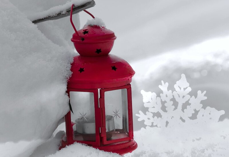 Red Lantern in Snow — Serene
