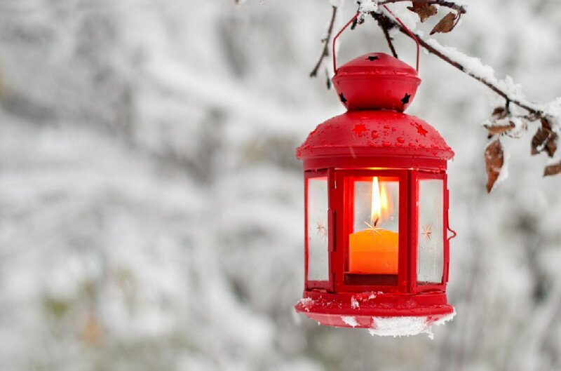 Red Lantern in Snow — Serene, Winter