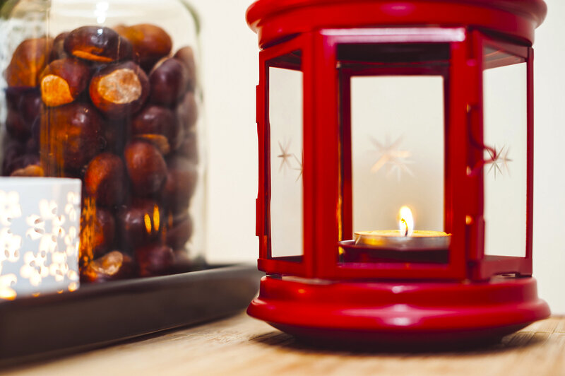 Red Lantern with Candle — Cozy, Night