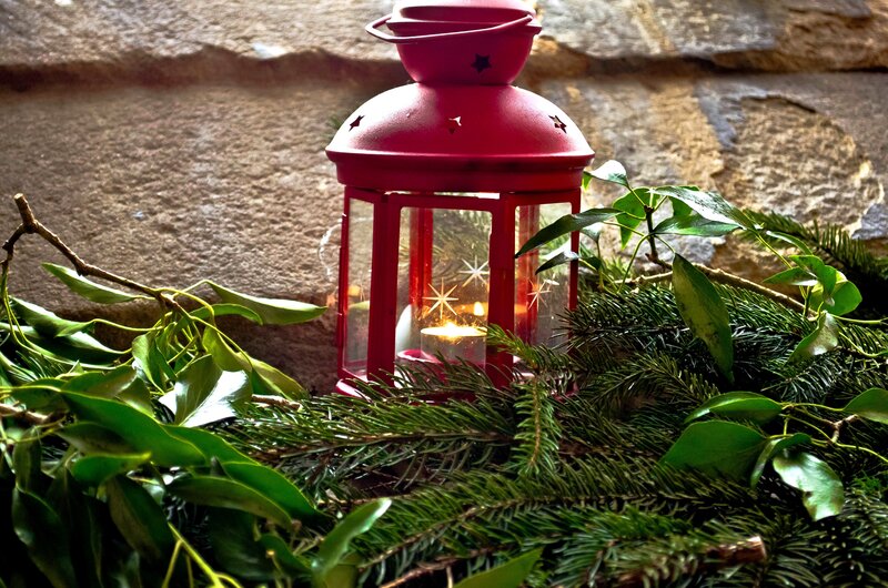 Red Lantern with Candle — Cozy