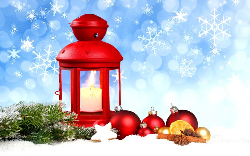 Red Lantern with Ornaments — Festive