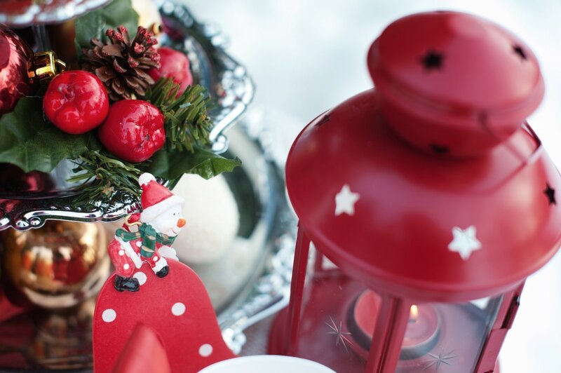 Red Lantern with Ornaments — Festive, Winter