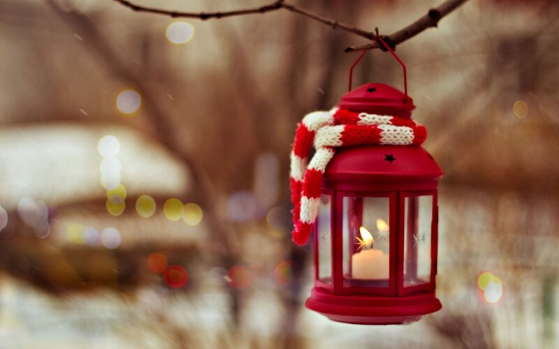 Red Lantern with Scarf — Cozy