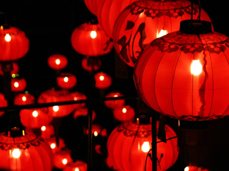 Red lanterns at night