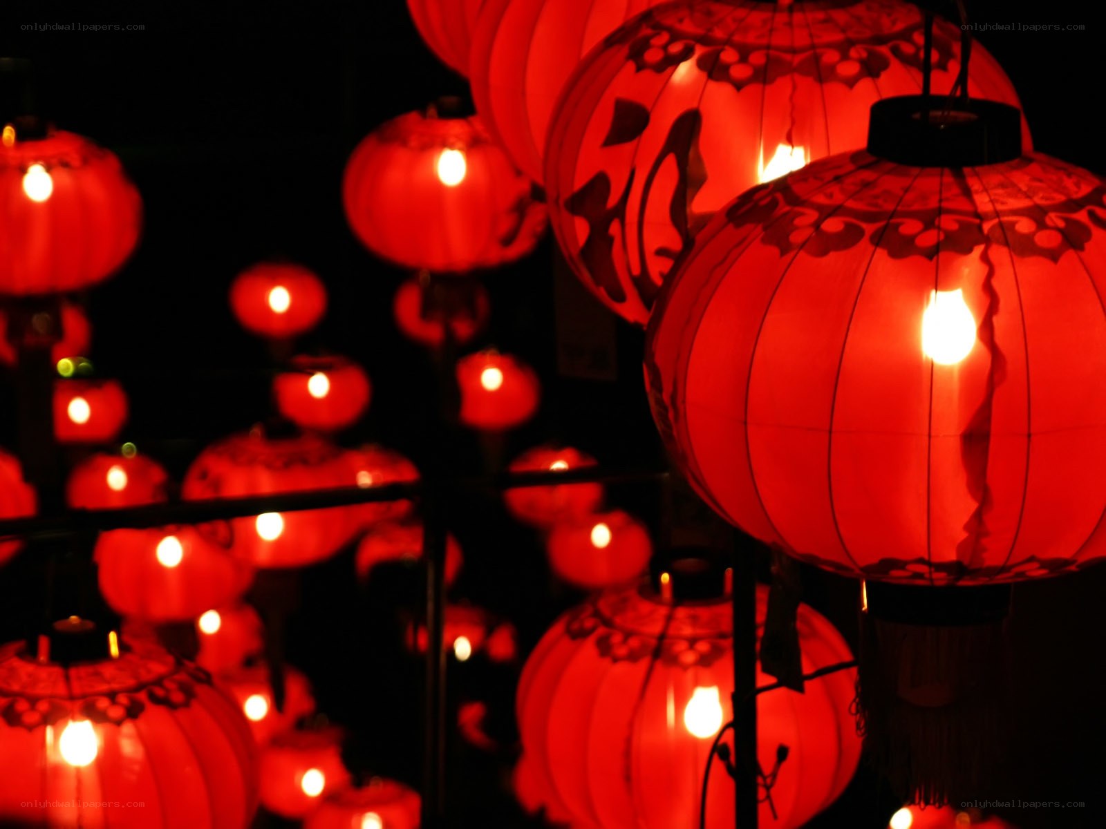 Red lanterns at night