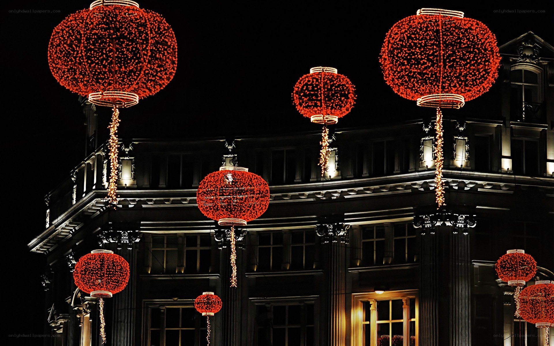 Red lanterns at night