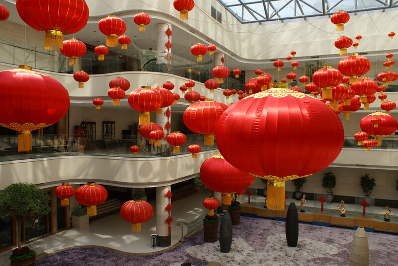 Red Lanterns in Atrium — Festive