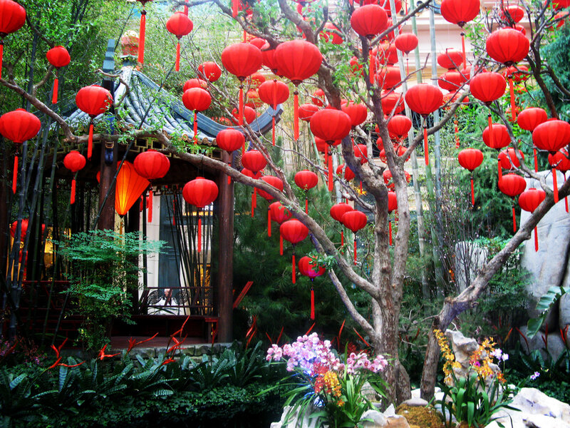 Red Lanterns in Garden