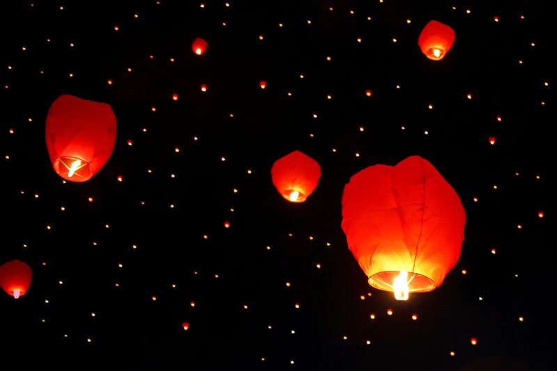 Red Lanterns in Night Sky