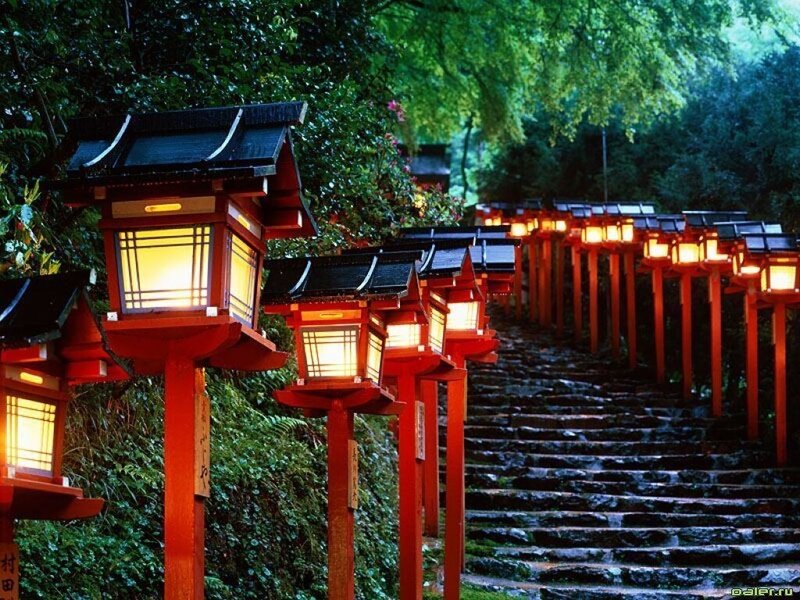 Red Lanterns on Stairs — Serene