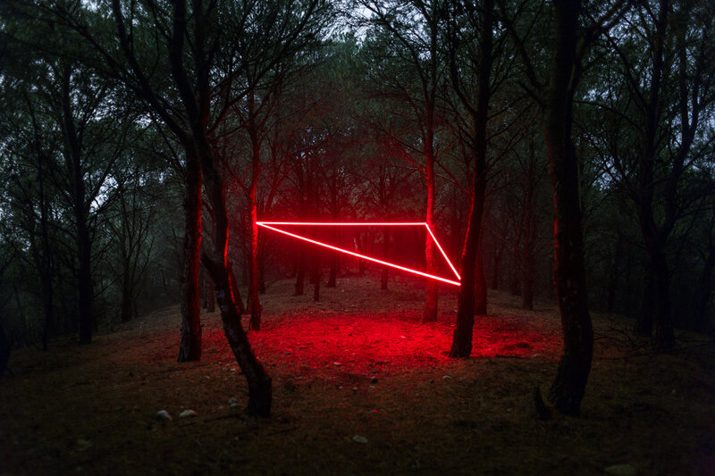 Red Laser Triangle in Forest