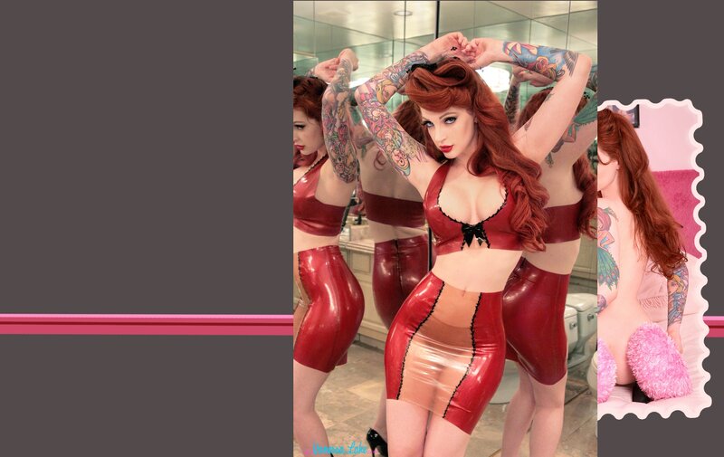 Red latex outfit in bathroom