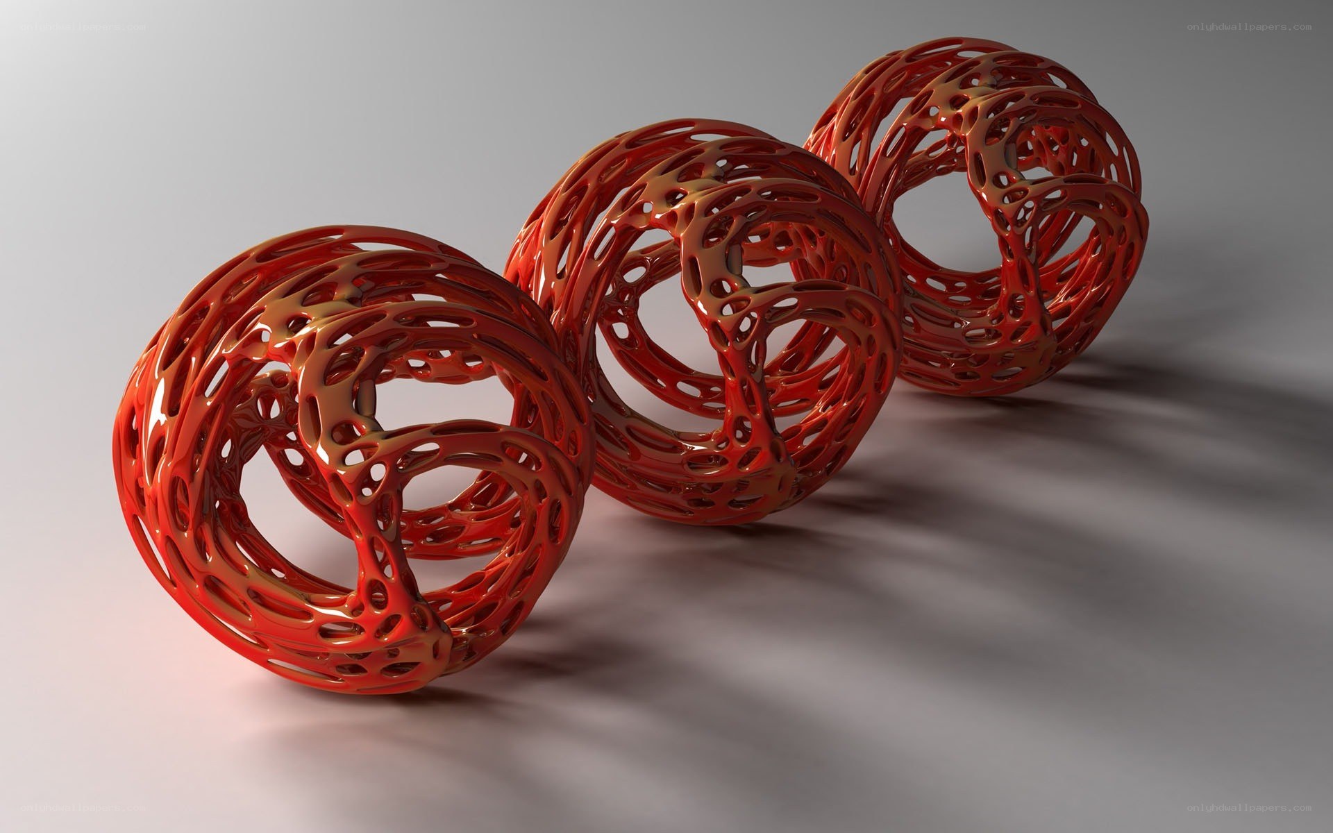 Red lattice spheres sculpture
