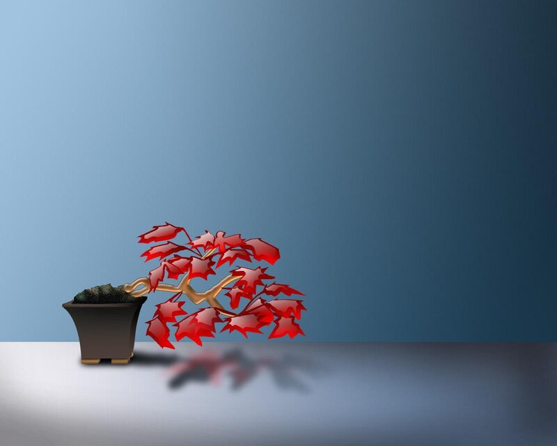Red-leafed Bonsai Tree — Blue, Serene