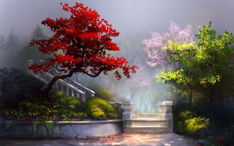 Red-leafed Tree in Garden — Red, Serene, Spring