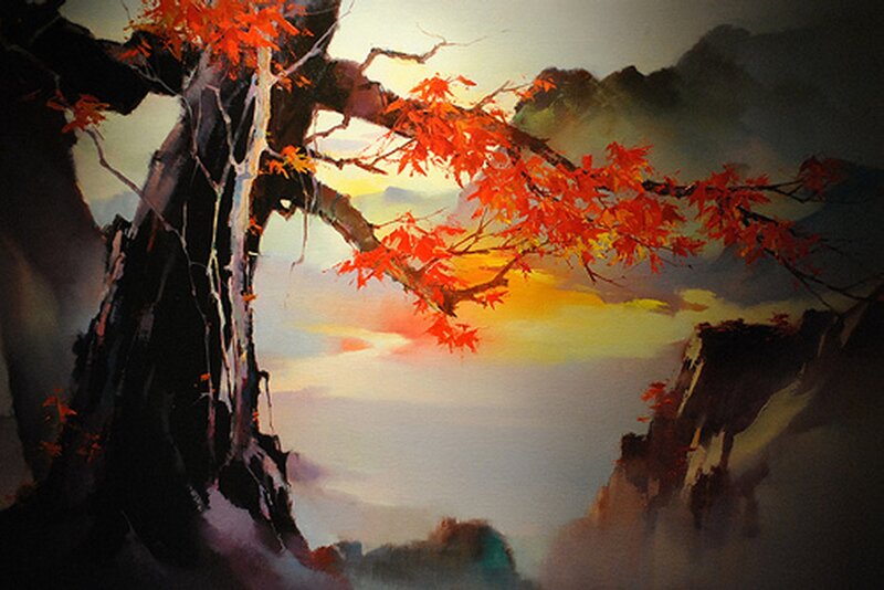 Red-leafed Tree in Mountains