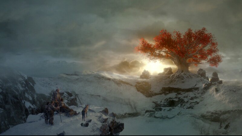 Red-leafed Tree in Snow — White