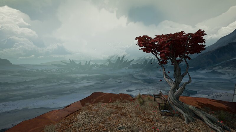 Red-leafed Tree on Hill — Red, Dramatic
