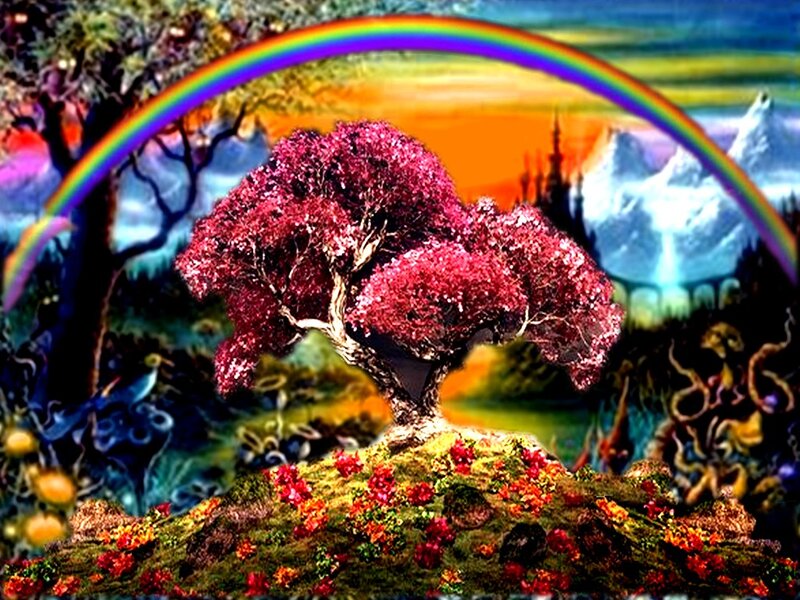 Red-leafed Tree on Hill