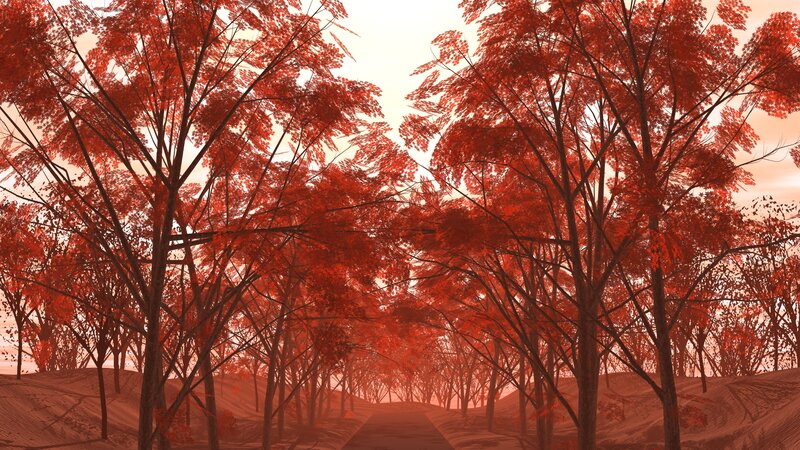 Red-leafed Trees in Forest — Red, Serene, Autumn, 3d Render