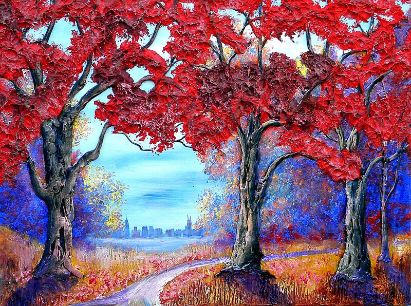Red-leafed Trees in Park