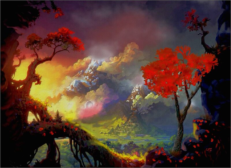 Red-leafed Trees Landscape