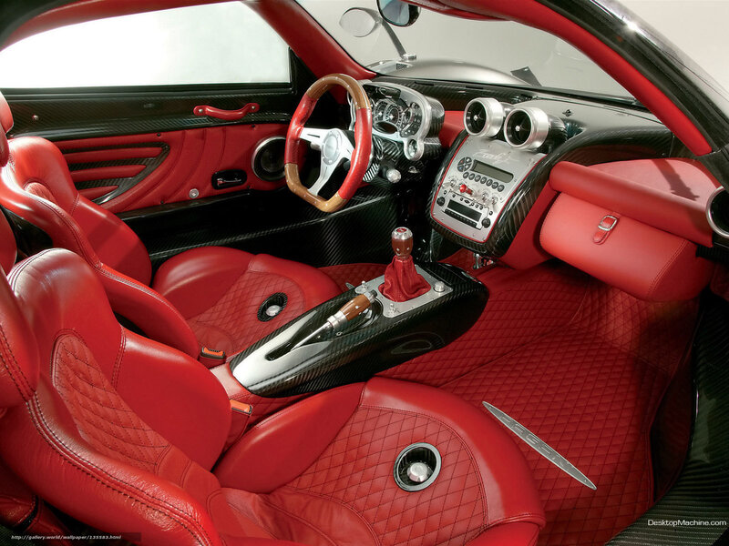 Red Leather Car Interior — Luxurious, Photograph, Steering Wheel, Gear Shift