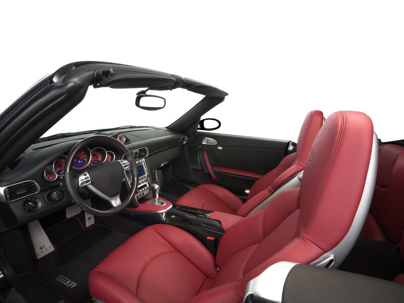 Red leather interior of a convertible