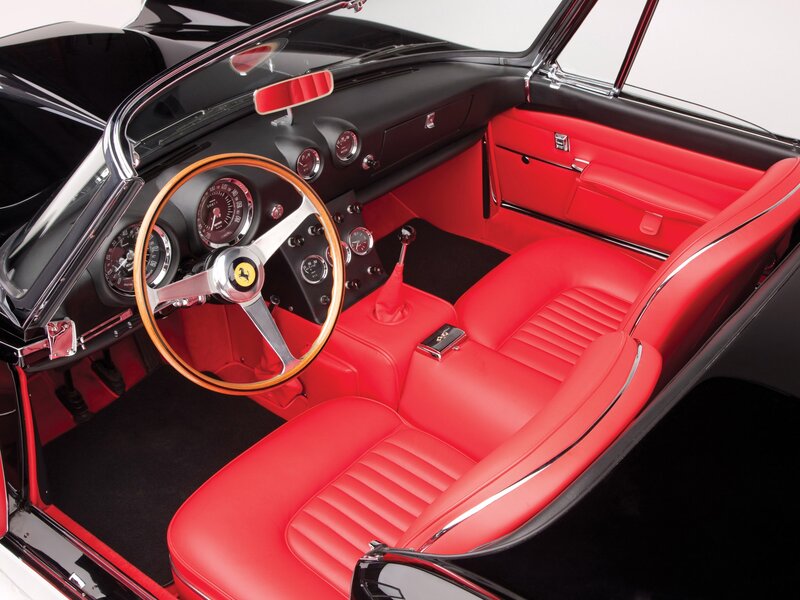 Red leather interior of classic car