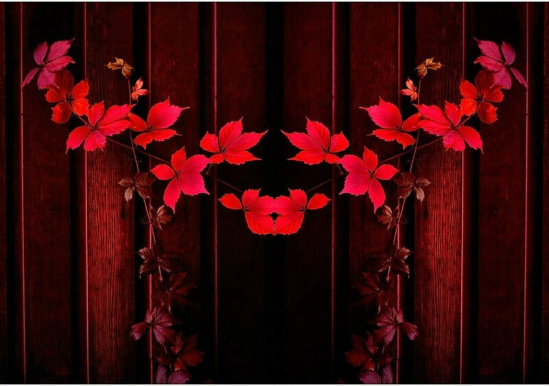 Red Leaves on Wood — Dramatic