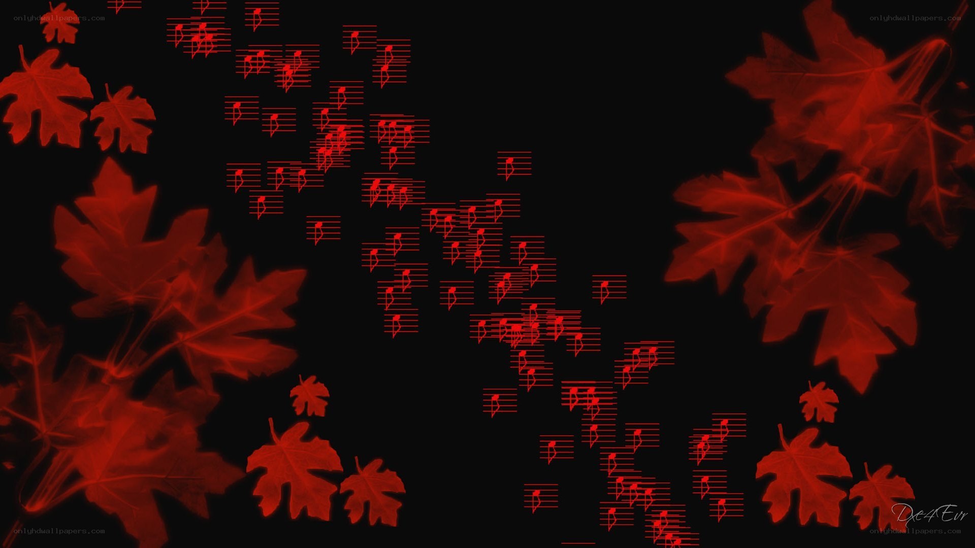 Red leaves with music notes