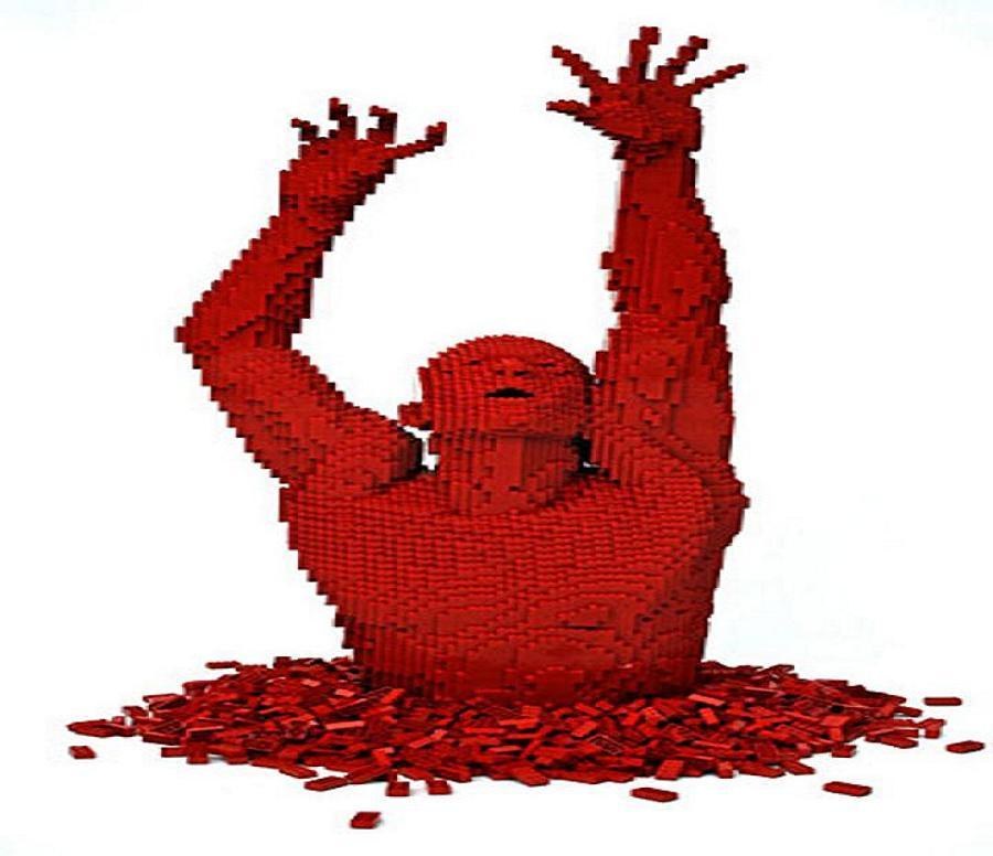 Red Lego figure emerging
