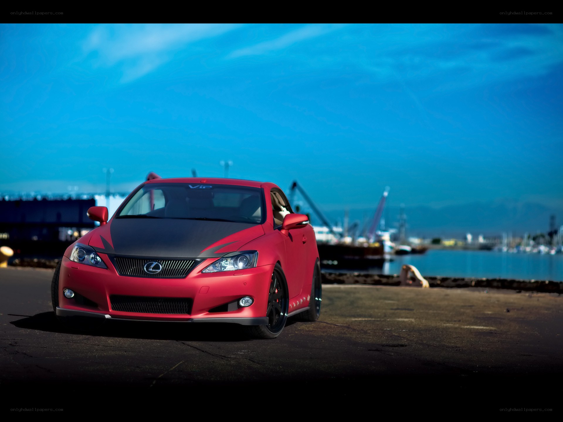 Red Lexus at the harbor