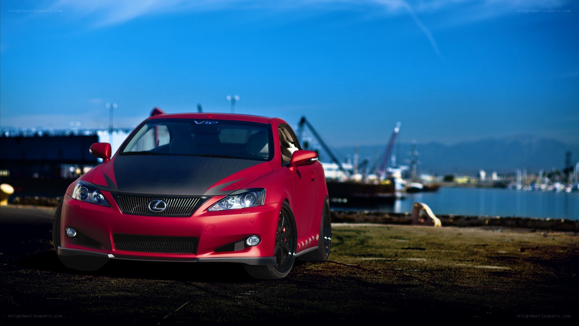 red lexus at the harbor